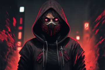 Cyberpunk girl in a mask with a hood
