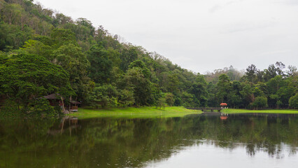 Camping zone alongside the lake at Khao Ruak Reservoir at Namtok Samlan National Park, SARABURI