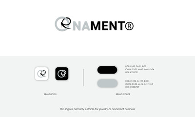 Ornament and jewelry business logo with brand icon and brand colors