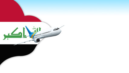 3d illustration plane with Iraq flag background for business and travel design