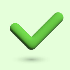 Green check mark 3D, vector. Green check mark 3D with a shadow on a light green background.