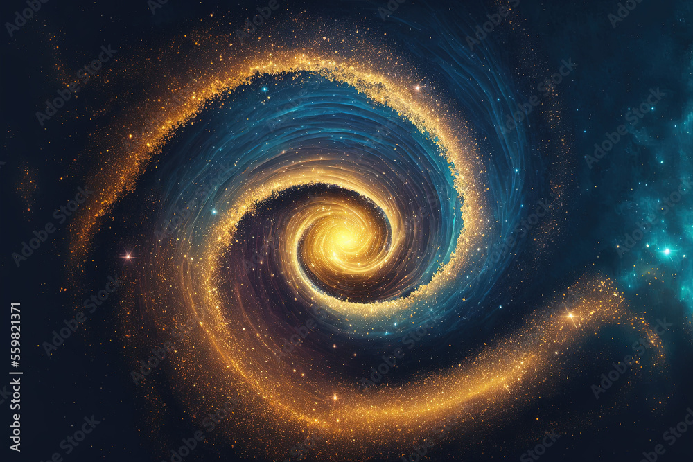 Wall mural abstract design of golden ratio. golden spiral on space background. generative ai