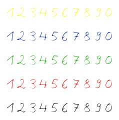 Gemalte Zahlen 0, 1, 2, 3, 4, 5, 6, 7, 8, 9 in 5 Farben