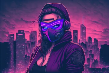 Fototapeta na wymiar Cyberpunk girl in a mask with a hood