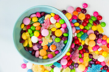 candies in the bowl, colorful candies background