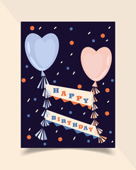 Happy birthday card decorated with colorful balloons beautifully.