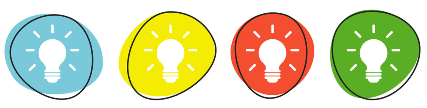 Banner mit 4 bunten Buttons: Idee, Tipp oder Glühbirne