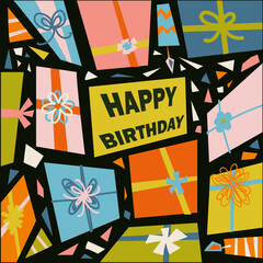 Birthday greeting card decorated with gift box