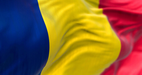 Close-up view of the Chad national flag waving in the wind