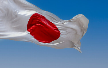 Close-up view of the Japan national flag waving in the wind