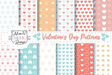 Valentine's Day Hearts Patterns Bundle. Set of Patterns for wallpapers, fabric, wrapping paper, and textiles.
