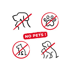 Set of no pets area vector line icons. Animal forbidden sign logo illustration collection.