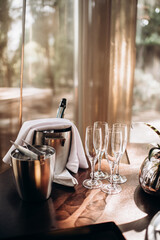 compliment from the hotel, bottles of champagne in an ice bucket
