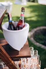 compliment from the hotel, bottles of champagne in an ice bucket
