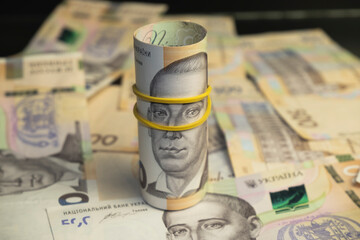 Ukrainian hryvnia, new 500 hryvnia banknotes.
hryvnia devaluation.
Close-up. Financial background.
Hryvnia (UAH)
