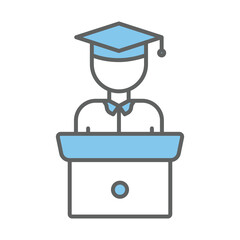 Student icon illustration with podium. suitable for graduation icon. icon related to education. Two tone icon style. Simple vector design editable