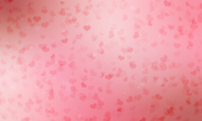 Colorful pink red gradient background with bokeh hearts
