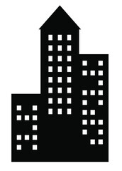 This set of illustrations features a black skyscraper