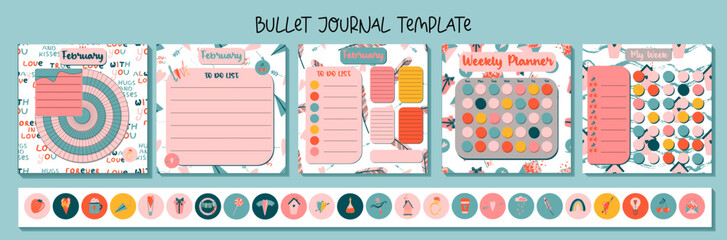 5 page of planner with simple design,Printable habit tracker with colorful, cute, and simple patterns, for daily use