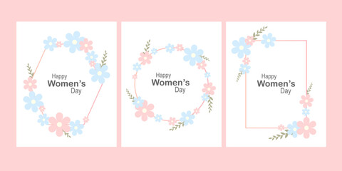Set of floral posters for women's day. Collection of different designs with flowers and text.