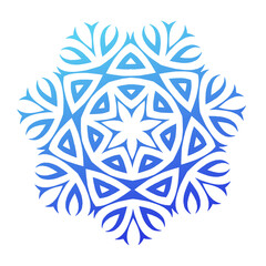 Geometric abstract snowflake figure. Winter blue snowflake.