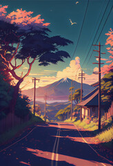 Landscape wallpaper background anime style. Concept art generative ai.