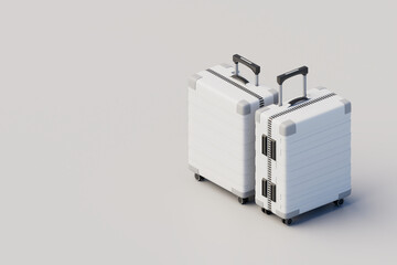Minimalistic isometric concept suitcase or luggage mockup on white background. 3D Rendering