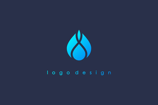 Water Logo. Blue Water Drop isolated on Blue Background. Usable for Business, Science, Healthcare, Medical and Nature Logos. Flat Vector Logo Design Template Element.