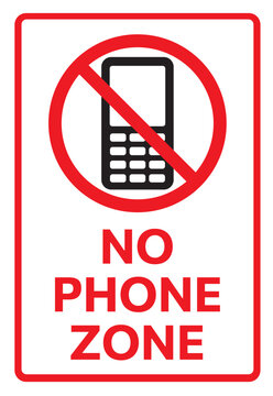 Telephone warning stop sign icon. With text NO PHONE ZONE. Vector