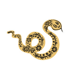 snake, viper in the style of Khokhloma painting, black and gold and vector illustration