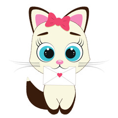 
Cute cartoon cat with a love letter in his mouth.