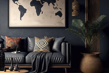 Wall murals Boho Style decor of living room in ethnic design. Generative AI
