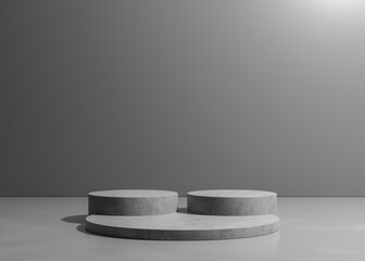 Grey shades abstract cement stage or podium with place for your product presentation on blank metal wall background with back light