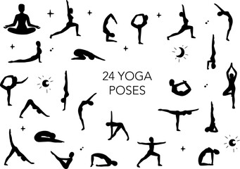 24 yoga pose vectors icon, full web icon set, vector illustration