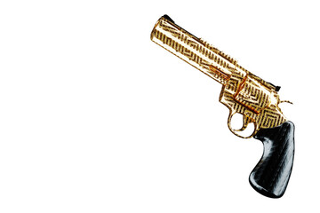 Naklejka premium golden pistol, revolver isolated on white background. 3D render, 3D illustration.