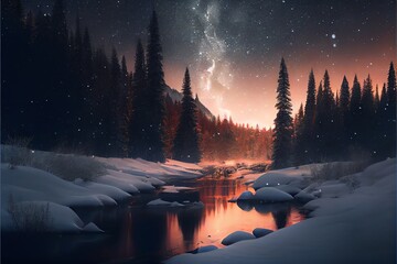 Winter landscape wallpaper with pine forest covered with snow. Generative AI