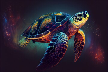 Underwater sea turtle strange marine animal underwater turtle. Generative AI