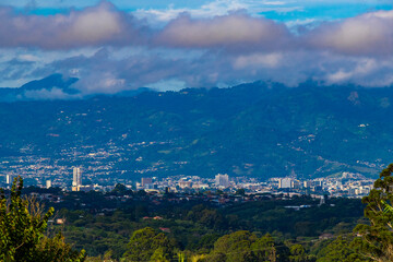 Beautiful mountain landscape city panorama forest trees nature Costa Rica.