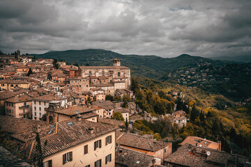 Fototapeta na wymiar view of the old city of perugia, in umbria, italy, on a spring cloudy day