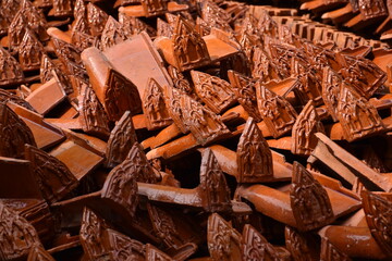 brown bricks with Thai art at Thai temple