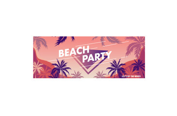 Beach Party Palm Banner Design colourful Gradient palm tree  Summer Background Celebration web design Banner sign template card graphic design  vector