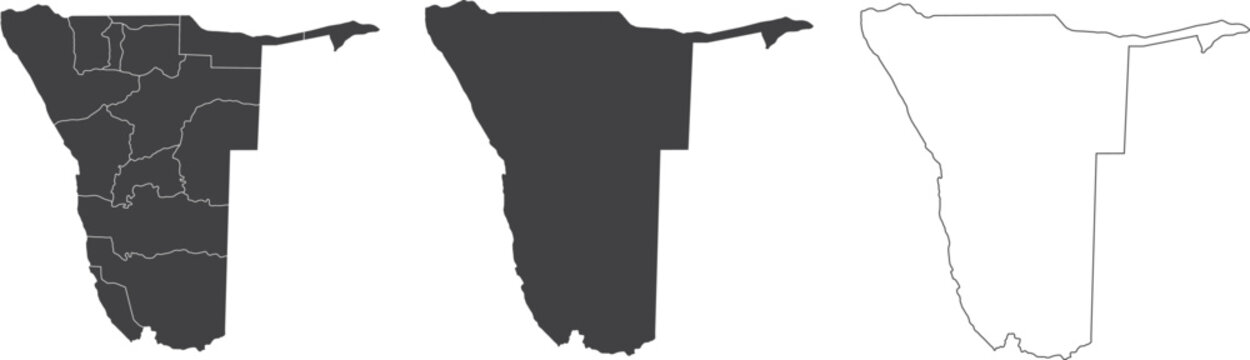 set of 3 maps of Namibia - vector illustrations