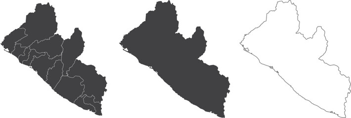 set of 3 maps of Liberia - vector illustrations