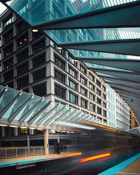 View of the city subway stop in Chicago downtown, Illinois, United States.