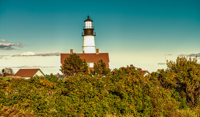 Fototapeta na wymiar Portland Head Lighthouse in Fort Williams Park, Cape Cottage, Maine