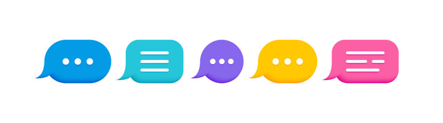 Set colorful 3d speech bubble message box. Social media dialogue and chatting concept. Vector illustration