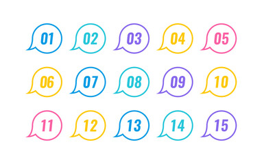 Super set line bullet point on white background. Colorful markers with number from 1 to 15. Modern vector illustration