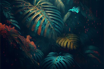 Naklejka na ściany i meble Rain Forest Background. Image created with Generative AI technology