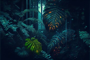 Fototapeta na wymiar Rain Forest Background. Image created with Generative AI technology