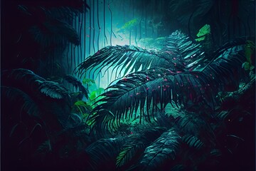 Fototapeta na wymiar Rain Forest Background. Image created with Generative AI technology.